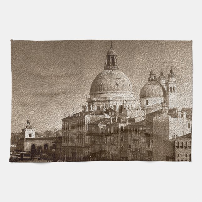 Sepia Paper Effect Venice Grand Canal Tea Towel (Horizontal)