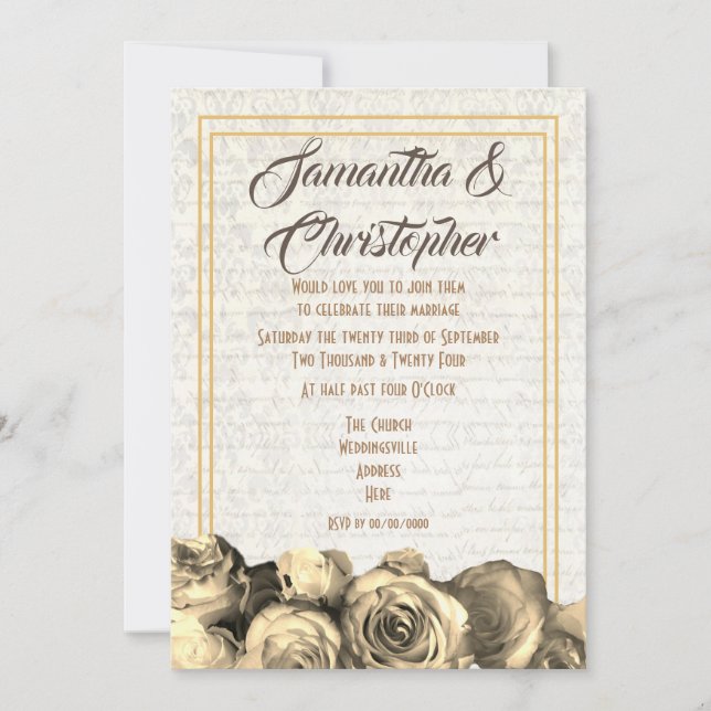Sepia parchment floral wedding invitation (Front)