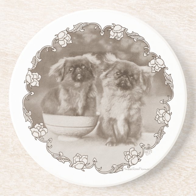 Sepia Pekingese Portrait Coaster (Front)