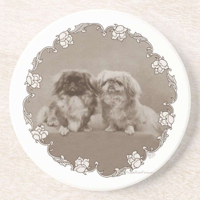 Sepia Pekingese Portrait Coaster (Front)