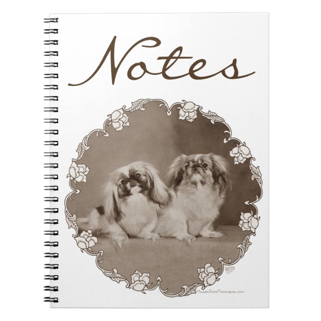 Sepia Pekingese Portrait Notebook (Front)