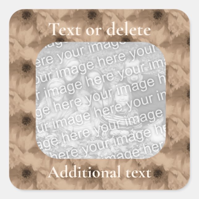 Sepia Peony Personalised Photo Square Sticker (Front)
