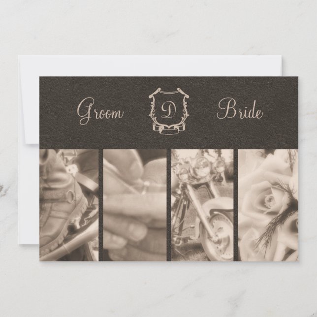 Sepia Photography Biker Wedding Invitation (Front)