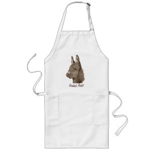 sepia picture of cute donkey with slogan long apron
