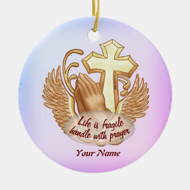 Sepia  Prayer Hands Christian Ceramic Tree Decoration (Front)