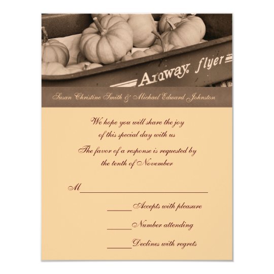 Sepia Pumpkins Wagon Wedding Response RSVP Card