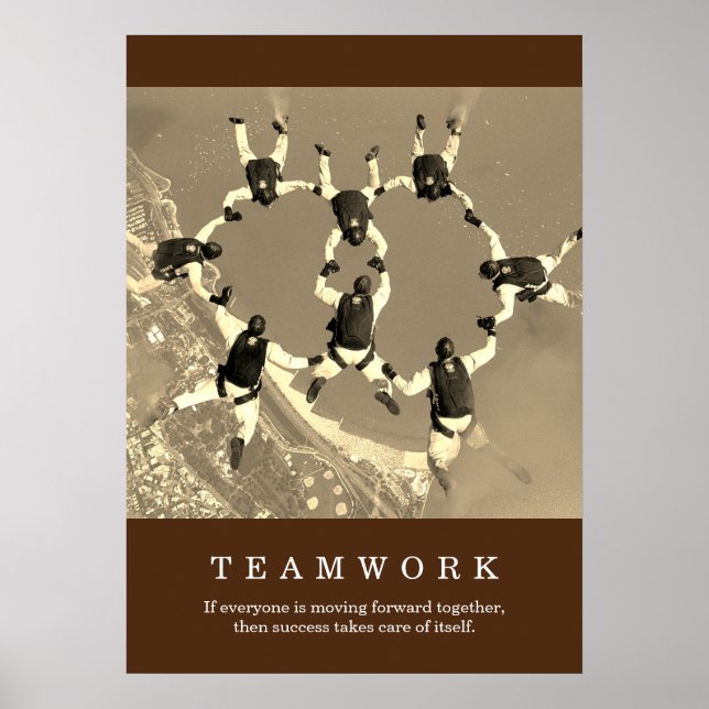 Sepia Retro Teamwork Motivational Inspirational Poster (Front)