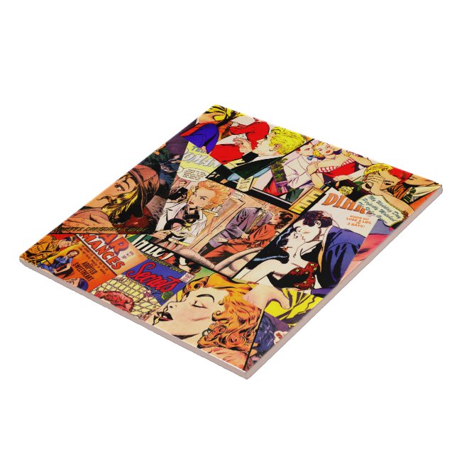 Sepia Romance Comic Book Cover Jumble Collage Tile (Side)