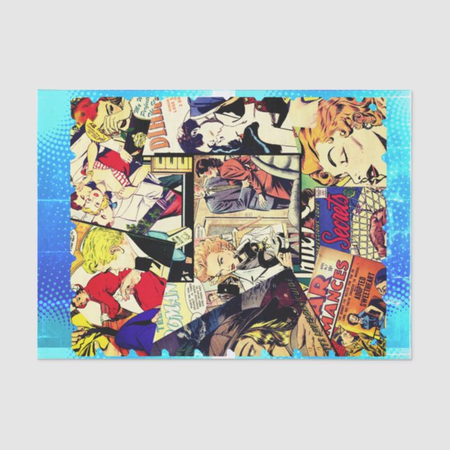 Sepia Romance Comic Book Cover Jumble Collage Tissue Paper (Front)