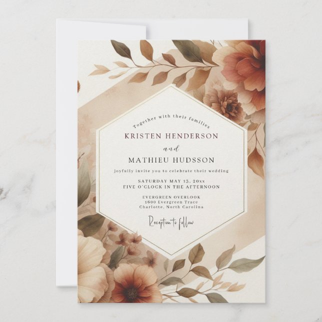 Sepia Romantic Bloom Wedding Invitation (Front)