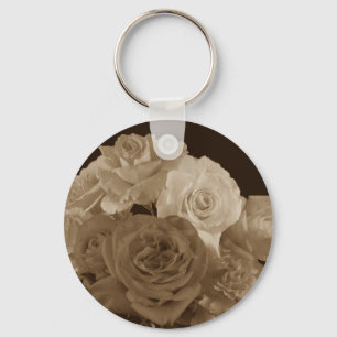 Sepia Rose Bouquet Key Ring