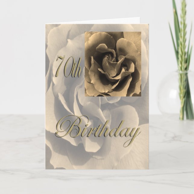 Sepia Rose Happy 70th Birthday Card (Front)