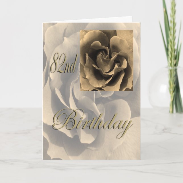 Sepia Rose Happy 82nd Birthday Card (Front)