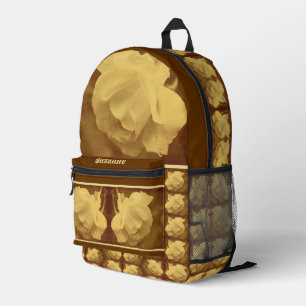 Sepia Rose Raindrops Aged Vintage Personalised Printed Backpack