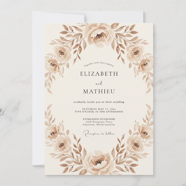 Sepia Rose Wreath Wedding Invitation (Front)