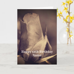 Sepia Rosebud Flower Personalised Birthday Card