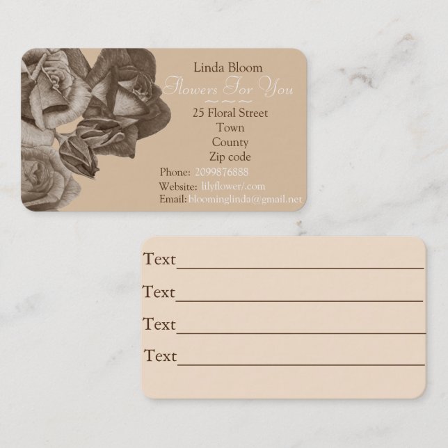 sepia roses rose buds flowers art gardener florist business card (Front/Back)