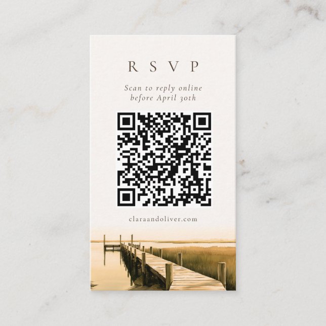 Sepia Script Marsh Lowcountry QR Code RSVP Card  (Front)