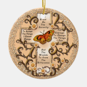 Sepia Serenity Cross Ceramic Tree Decoration