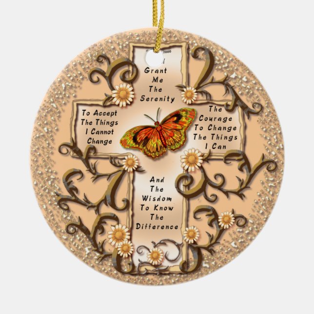 Sepia Serenity Cross Ceramic Tree Decoration (Front)