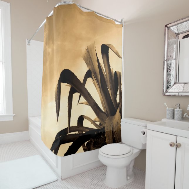 Sepia Spanish Aloe Plant Photograph  Shower Curtain (In Situ)