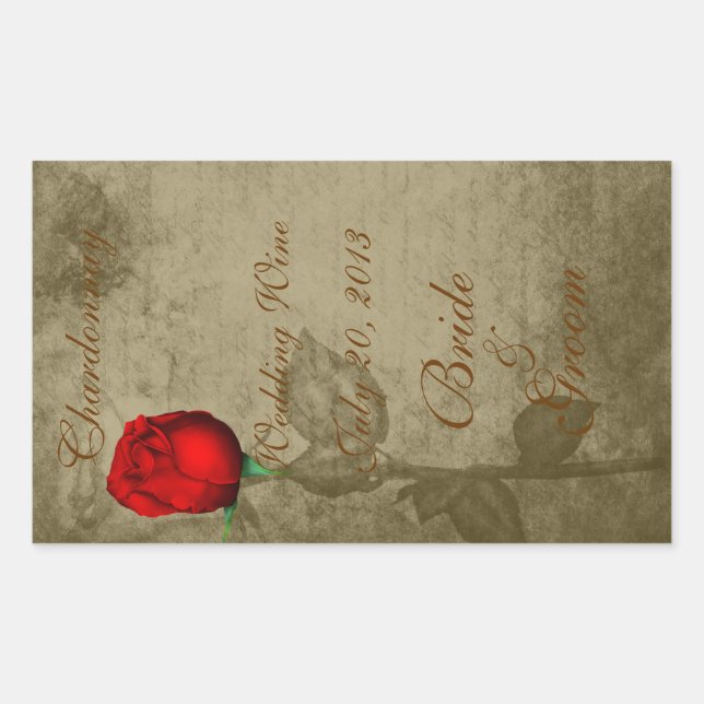 Sepia Spot Colour Red Rosebud Wedding Wine2 Rectangular Sticker (Front)