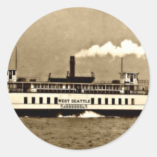 Sepia Steamboat Ferry Classic Round Sticker