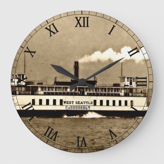 Sepia Steamboat Ferry Large Clock (Front)