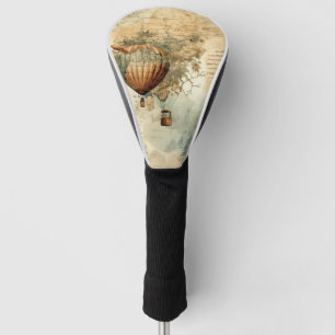 Sepia Steampunk Hot Air Balloon Globe Map Golf Head Cover