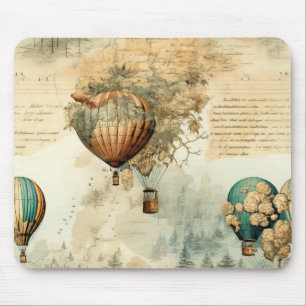 Sepia Steampunk Hot Air Balloon Globe Map Mouse Mat