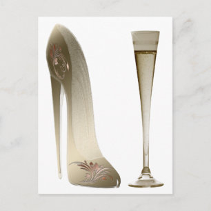 Sepia Stiletto Shoe and Celebration Champagne Postcard