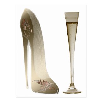 Sepia Stiletto Shoe and Celebration Champagne Postcard