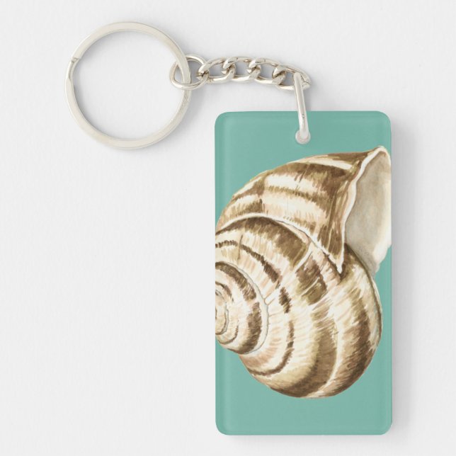 Sepia Striped Shell on Teal Key Ring (Front)