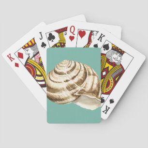 Sepia Striped Shell on Teal Playing Cards