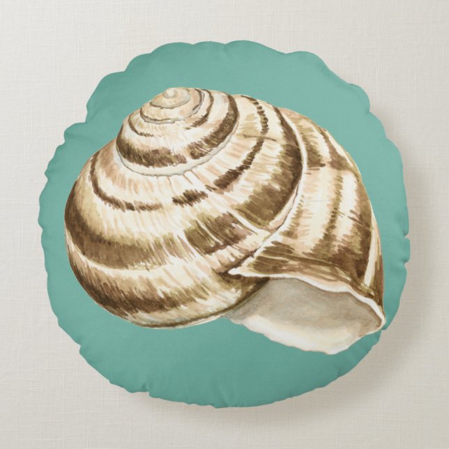 Sepia Striped Shell on Teal Round Cushion (Front)