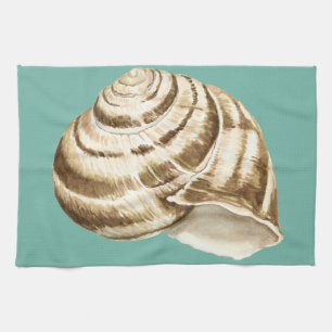 Sepia Striped Shell on Teal Tea Towel