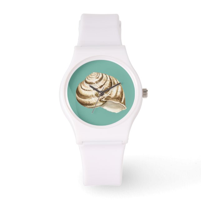 Sepia Striped Shell on Teal Watch (Front)