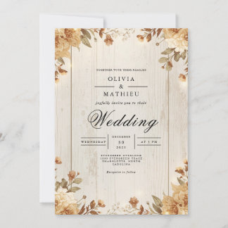 Sepia Timber Autumn Bloom Wedding Invitation