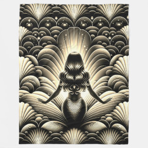 “Sepia-Tinted Mermaid Elegance - Vintage Fantasy" Fleece Blanket
