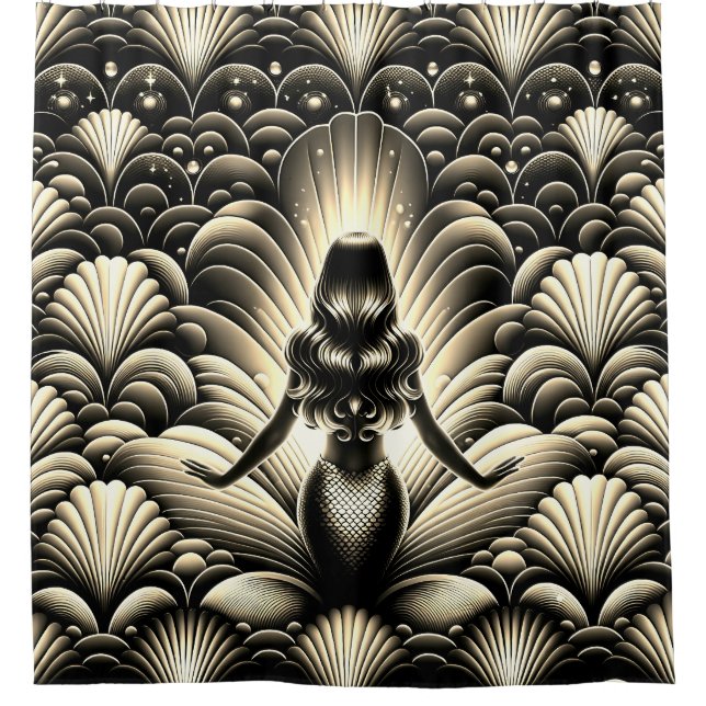 “Sepia-Tinted Mermaid Elegance - Vintage Fantasy" Shower Curtain (Front)