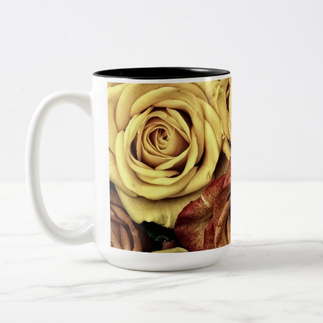 Sepia Tinted Roses Two-Tone Coffee Mug (Left)