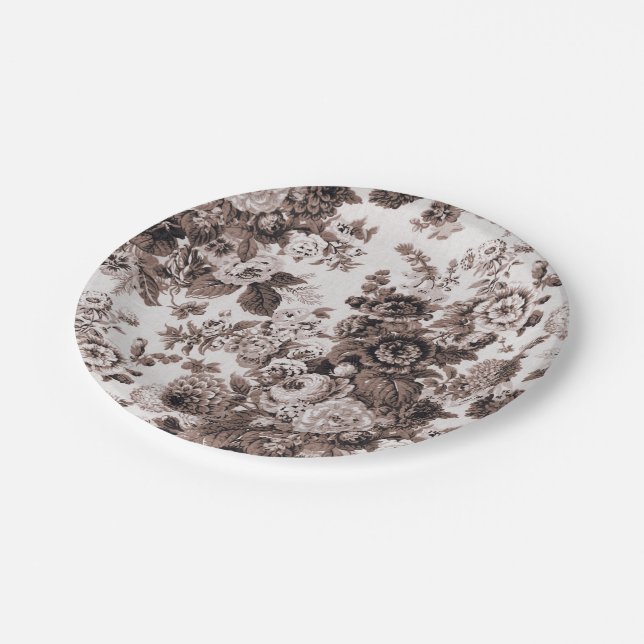 Sepia Tone Brown Floral Toile No.3 Paper Plate (Angled)