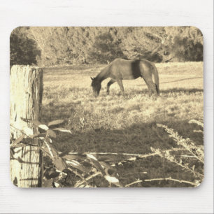 Sepia tone Brown horse and fence Mouse Mat