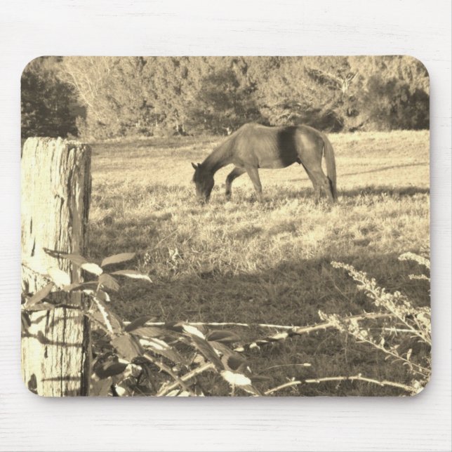 Sepia tone Brown horse and fence Mouse Mat (Front)