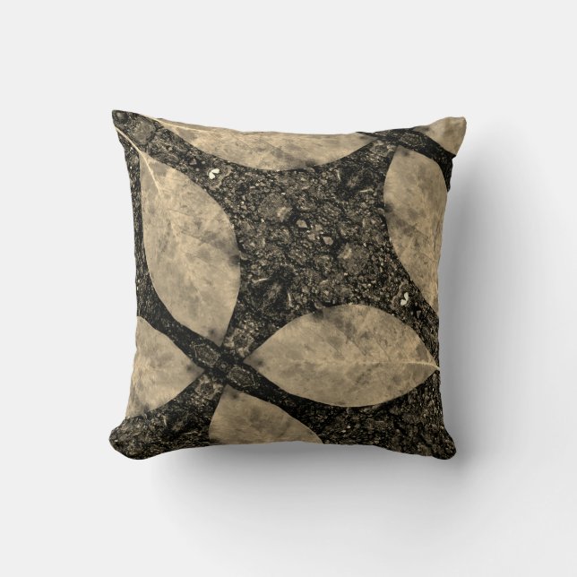 sepia tone leaves solid plain black back cushion (Front)