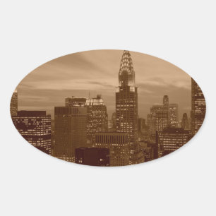 Sepia Tone New York City Oval Sticker