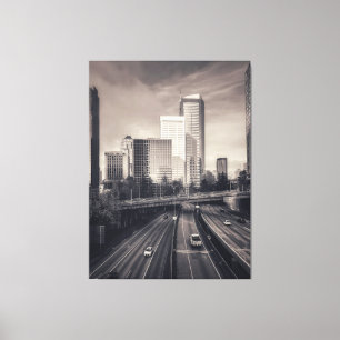 Sepia tone Seattle Cityscape with Highway Canvas Print