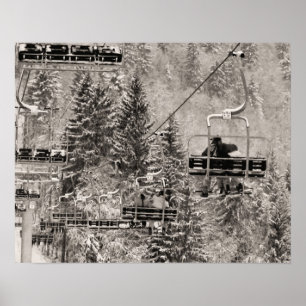 Sepia tone ski print, Above the trees Poster