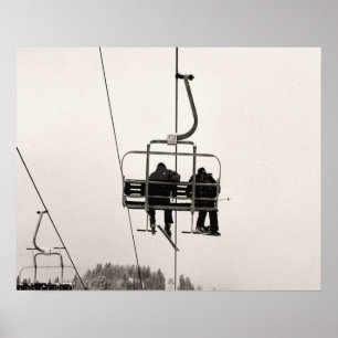 Sepia tone ski print, Getting to the top Poster