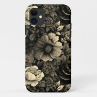 Sepia Tone Vintage Floral Print